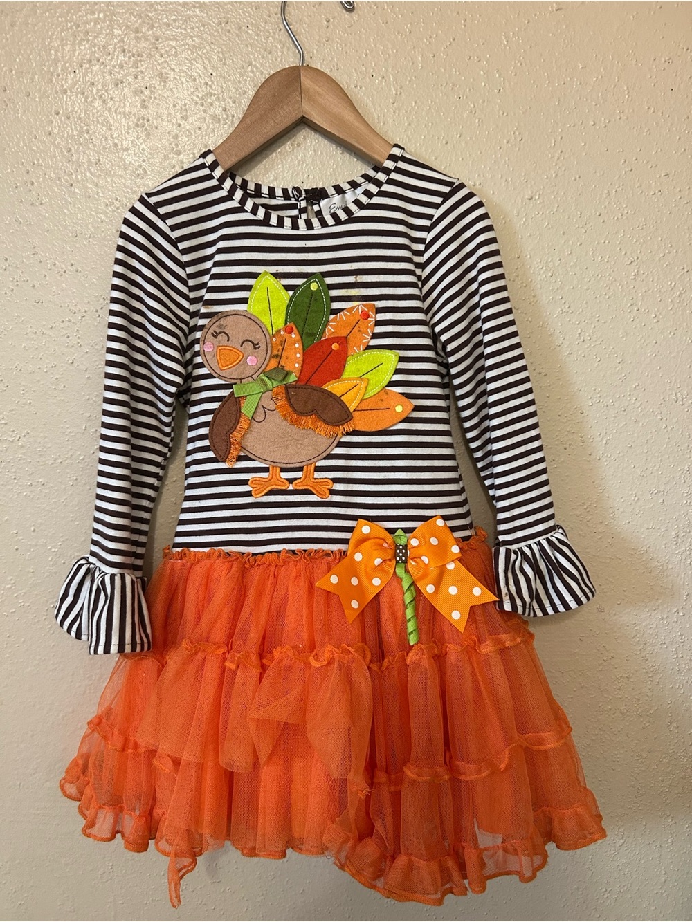 Emily Rose Black & White Stripe Dress with Orange Tulle Skirt
